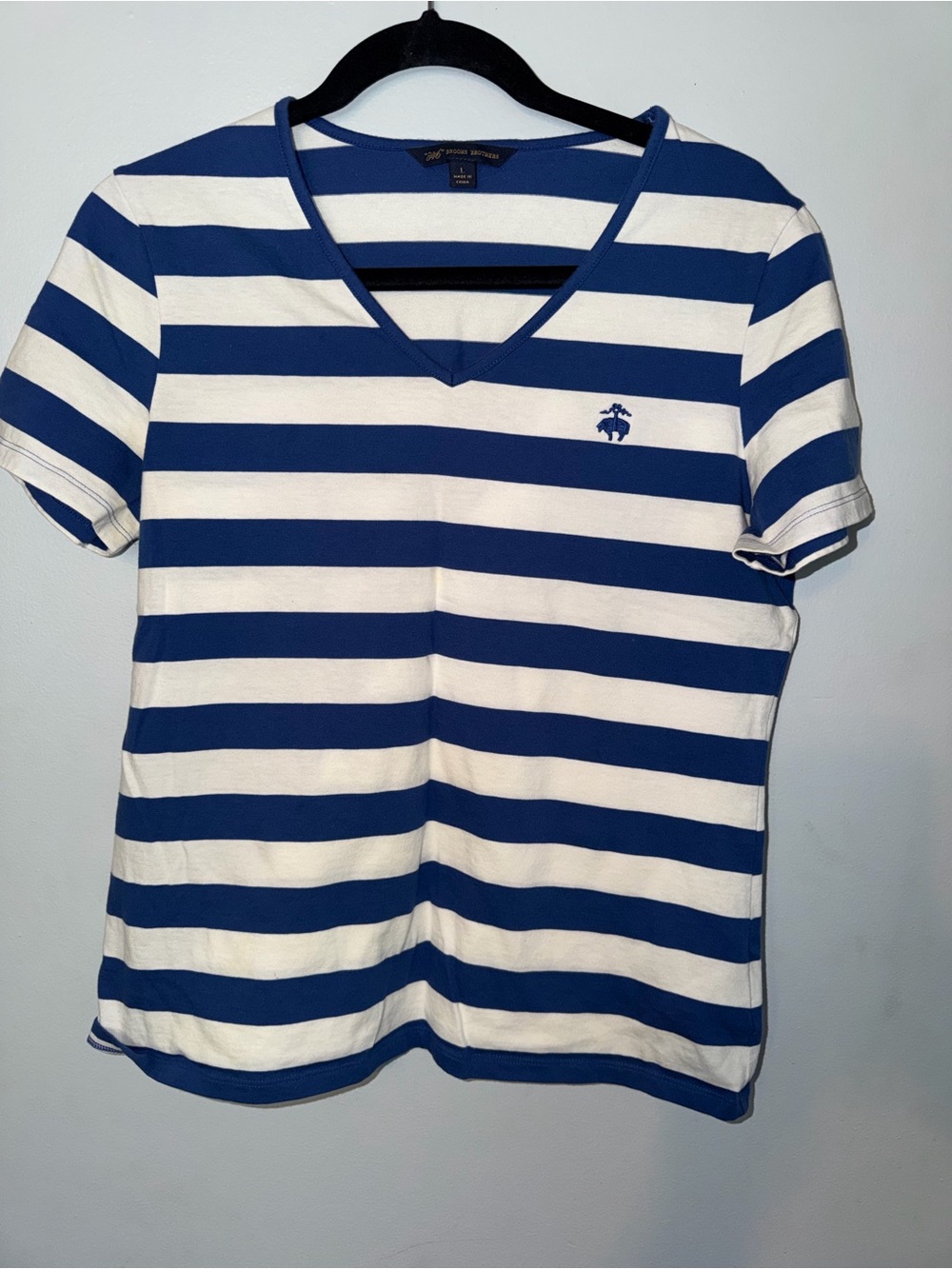 Brooks Brothers Blue and White Striped V-Neck Tee